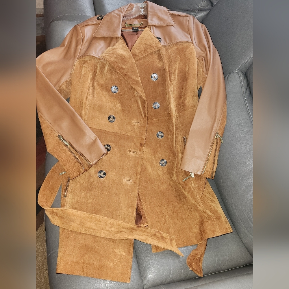 IMAN Tan Double-Breasted Trench Coat